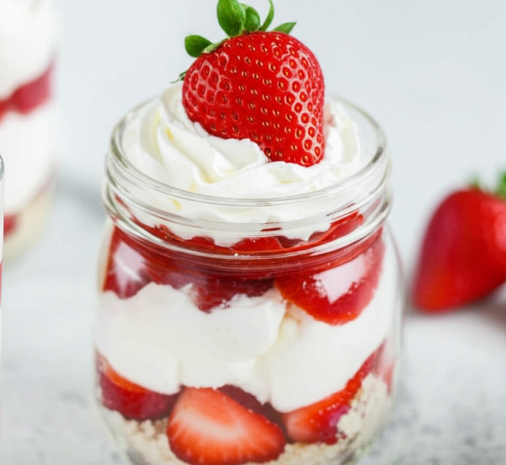 High protein strawberry cheesecake jar